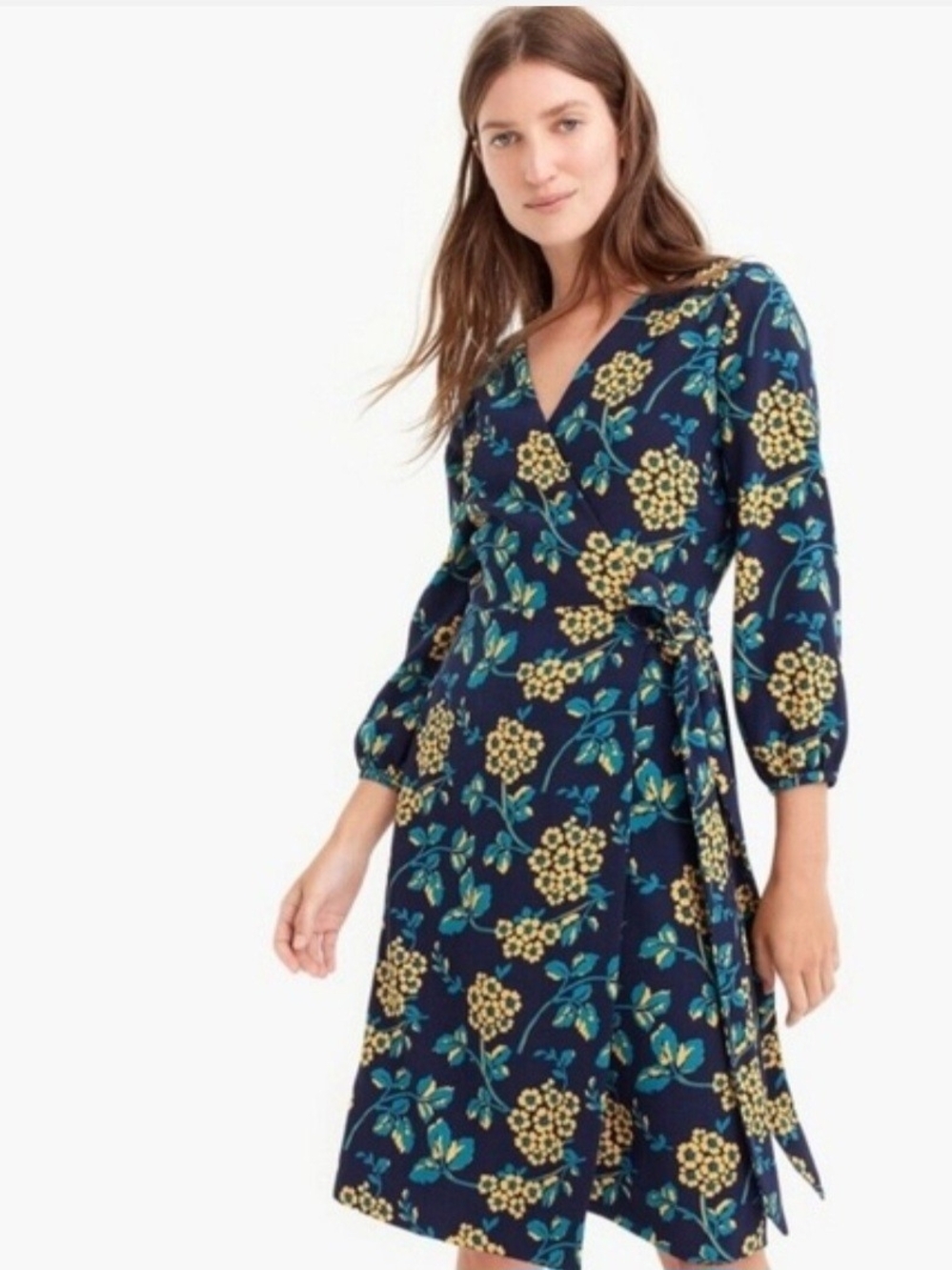 EUC Sz 2  J. Crew Golden Floral Wrap Dress In 365 Crepe